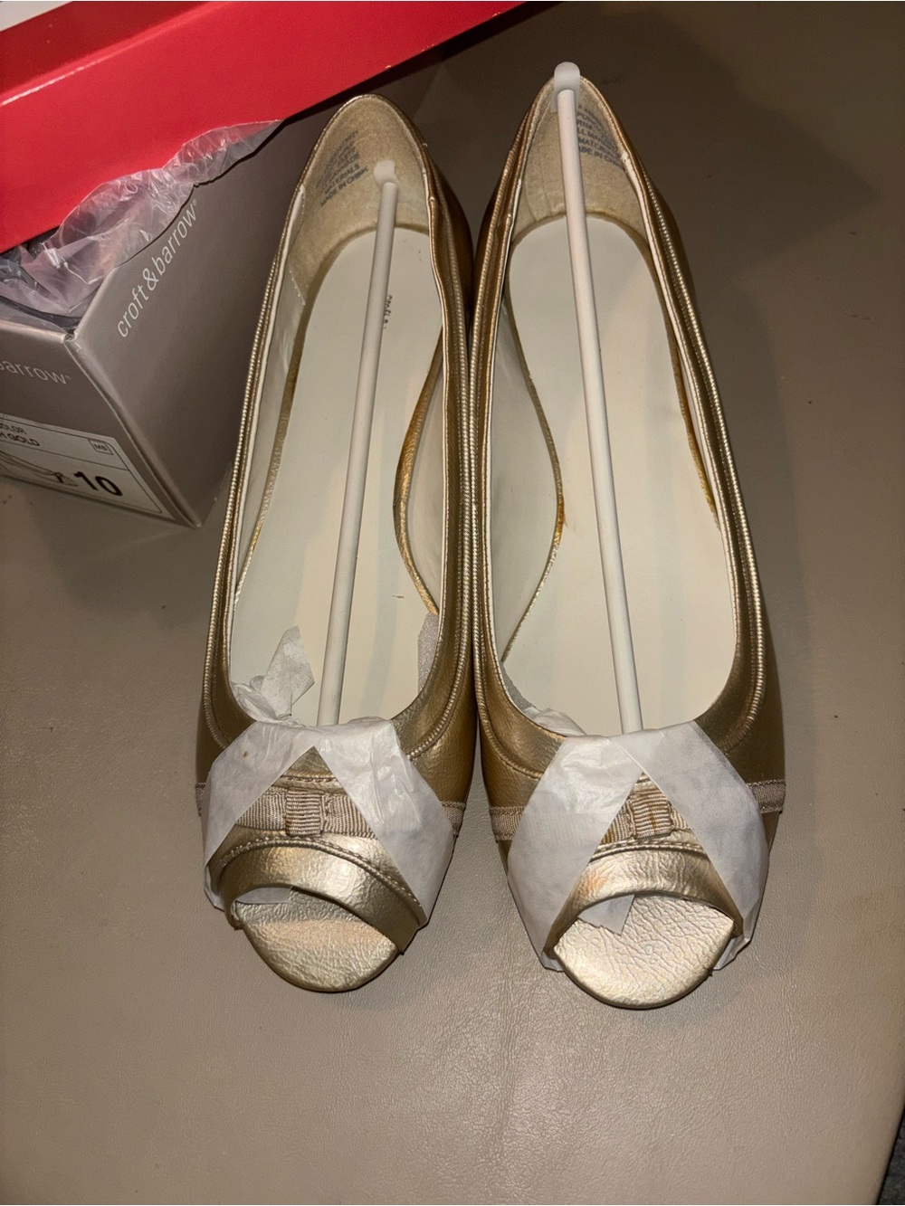 croft & barrow Gold Peep-Toe Ballet Flats
